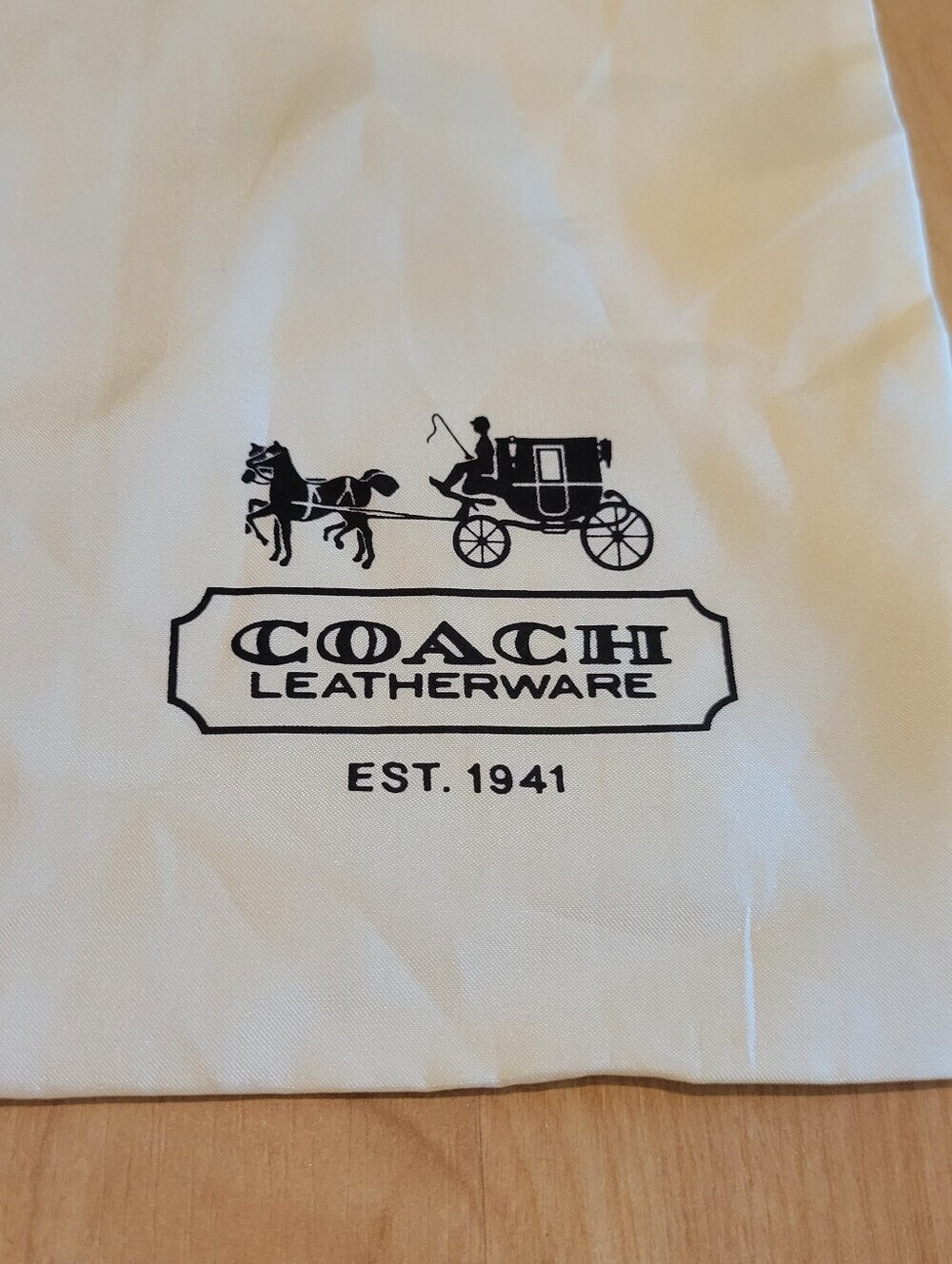 Coach Satin Drawstring Dust Bage Carriage Logo Cream Size Large - Picture 2 of 4